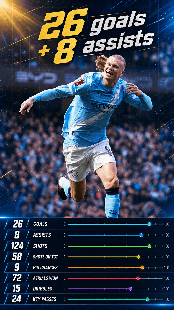 Erling Haaland — 26 goals + 8 assists